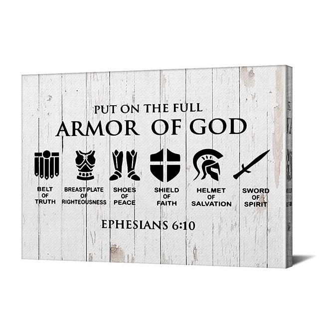 Christian Canvas Wall Art Framed Put on the Full Armor of God Bible Poster Print Canvas Painting Picture Sign Home Decoration 12x15