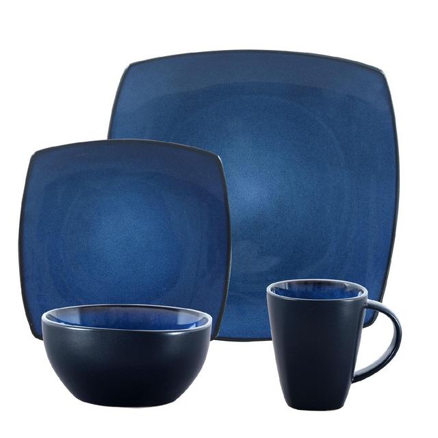 Gibson Home Soho Lounge Square Blue Dinnerware Set, 16 Piece