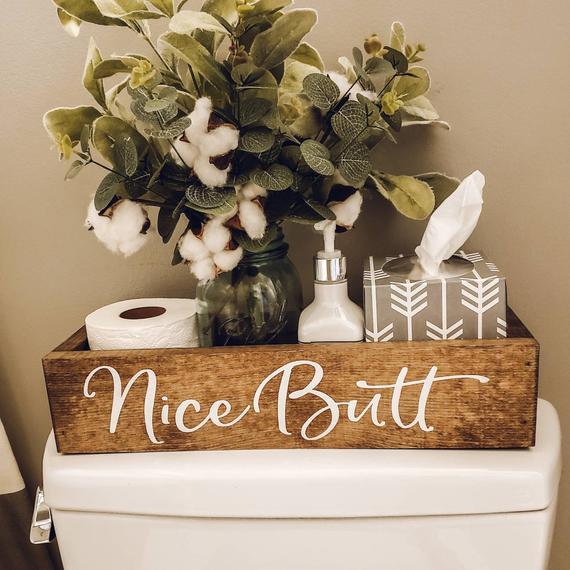 Nice Butt Box, Bathroom Wood Box, Toilet Paper Holder, Funny Bathroom Box, Farmhouse Decor, Painted Wood Box, Housewarming Gift,Toilet Caddy
