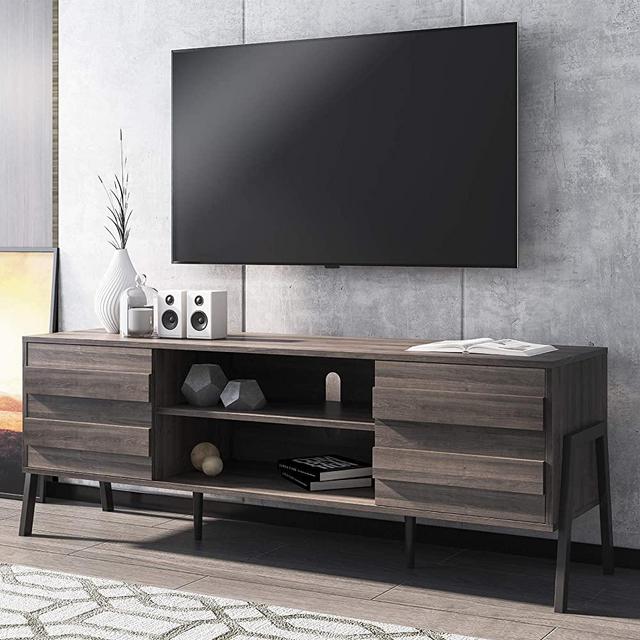 WAMPAT Mid-Century Modern TV Stand for up to 65'' Flat Screen, Wood TV Console Storage Cabinet, Retro Media Entertainment Center for Living Room, Rustic Oak