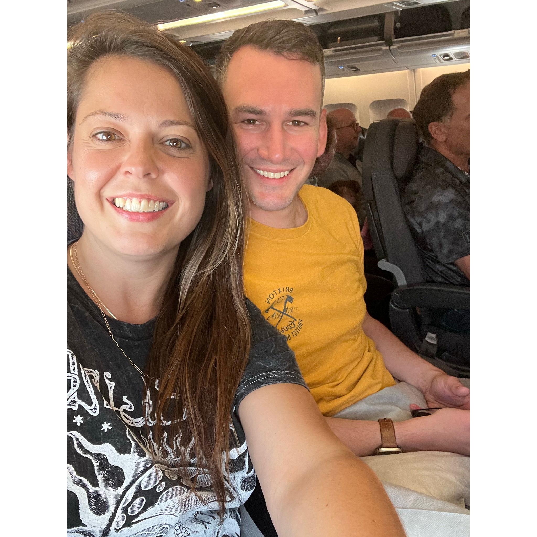 On our first flight together to Stockholm, Sweden. May 2023