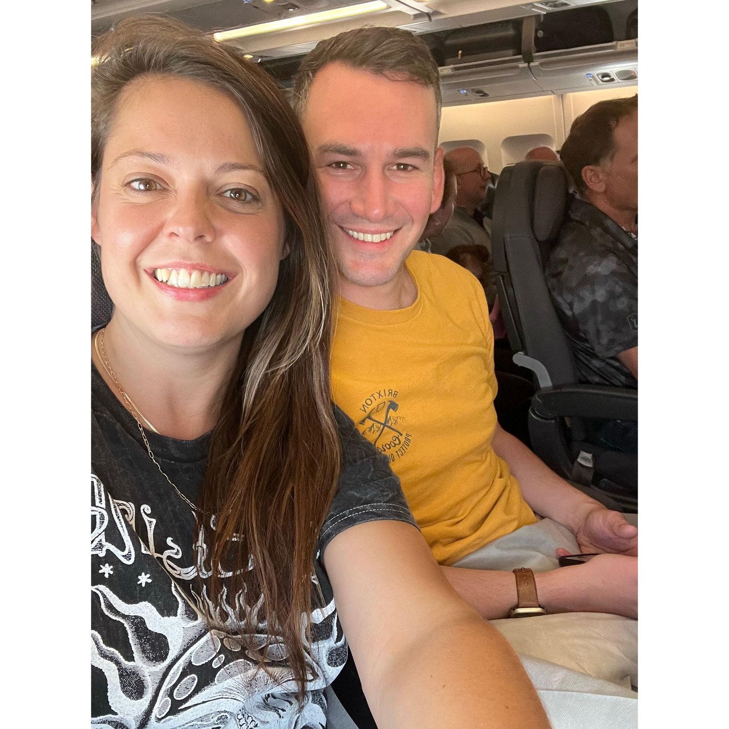 On our first flight together to Stockholm, Sweden. May 2023