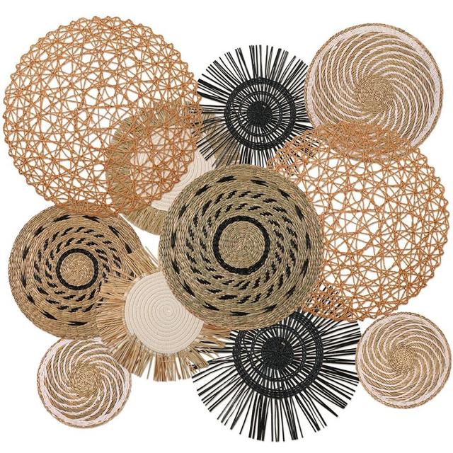 Tatuo 11 Pcs Boho Wall Basket Decor Decorative Bulrush Woven Basket Wall Decor Art Round Farmhouse Hanging Baskets for Kitchen Rustic Home Summer Decorations, Multi Sizes(Flower)