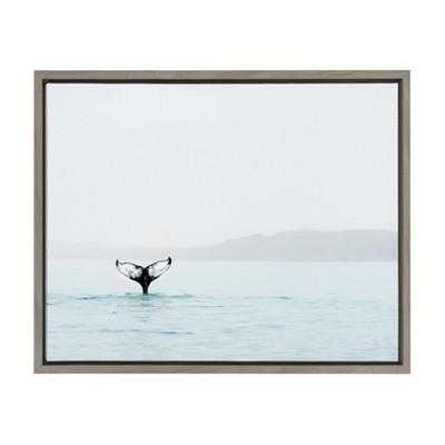 Kate & Laurel 24"x18" Sylvie Whale Tail In The Ocean By Amy Peterson Framed Wall Canvas Gray