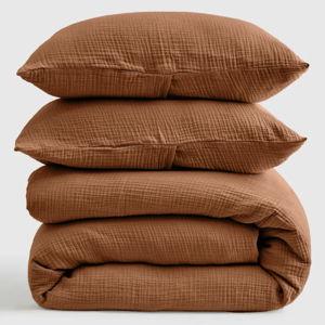 Queen Size Color Terracotta | Organic Airy Gauze Duvet Cover Set | Quince