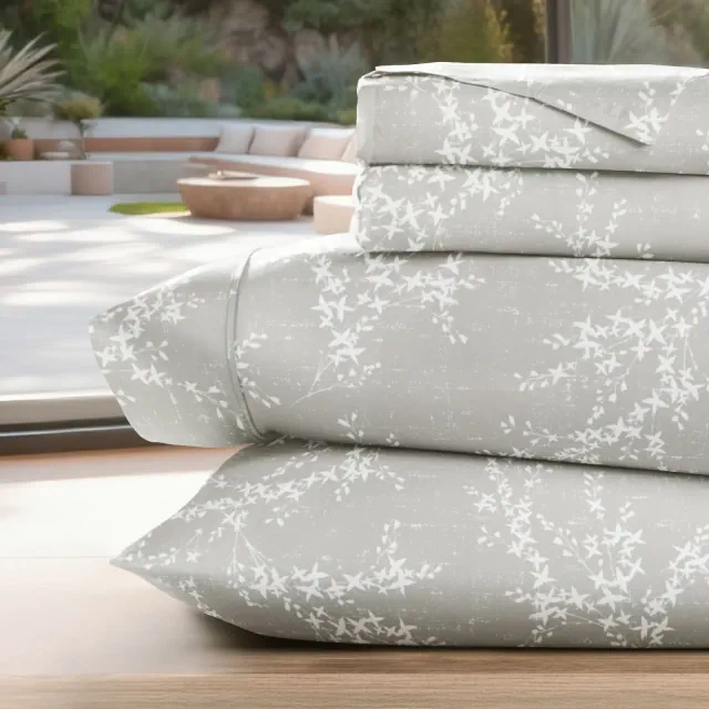 Pattern Bed Sheet Set, Soft Double Brushed Microfiber, 4 Piece, Delicate Details - Becky Cameron, Distressed Willow Harbour Mist, Full