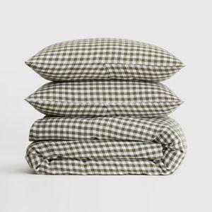 European Linen Duvet Cover Set - Full/Queen, Olive Gingham