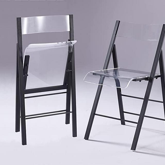 ISL Furnishings- Kasper Flex Luxury Modern Folding Chairs Indoor Outdoor Acrylic Lucite (Black - 2 Pack)