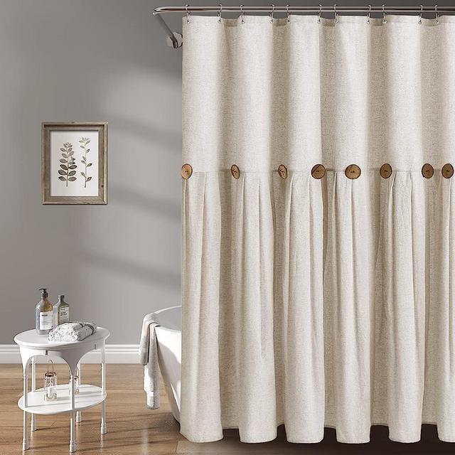 Awellife Linen Button Farmhouse Shower Curtain,Linen and Cotton Woven Fabric,Country Rustic Style,72x72