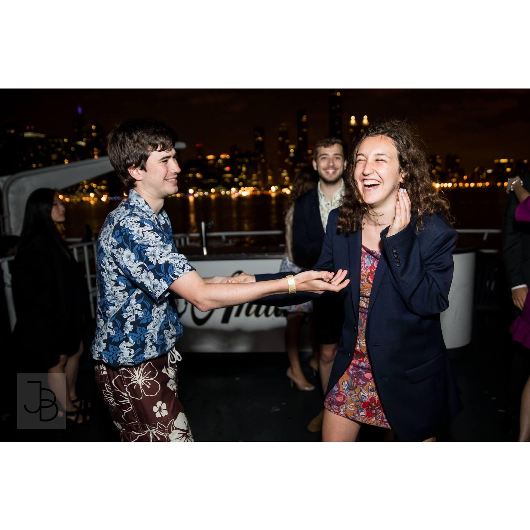 Peter gave Sabrina his jacket during his senior spring formal where he dressed in a Hawaiian shirt and swim trunks (it was on a boat, totally makes sense, all the cool kids were doing it!)