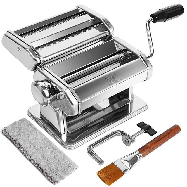 Pasta Maker Machine, 7 Adjustable Thickness Settings Pasta Machine, Wendebao Noodles Maker with 2-in-1 Pasta Roller and Ravioli Cutter, Perfect for Spaghetti, Dumpling Skins| Brush and Cloth