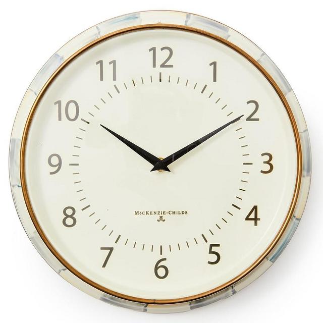 MACKENZIE-CHILDS Wall Clock, Decorative Clock for Kitchen and Living Room, Gray-and-White Courtly Check