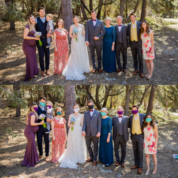 Our COVID 2020 micro-wedding at the Cohen Cabin. It was so early in the pandemic, you couldn't even buy cloth masks! Stuart's mom, Linda, made these beauties for us by hand. Such an amazing day!