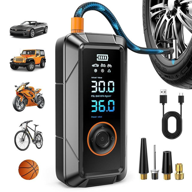 Tire Inflator Portable Air Compressor - Cordless & DC Inflation 4X Faster 150 PSI Portable Pump for Cars Bikes Motorcycles Balls with Pressure Gauge Function Air Compressor Tires Pump