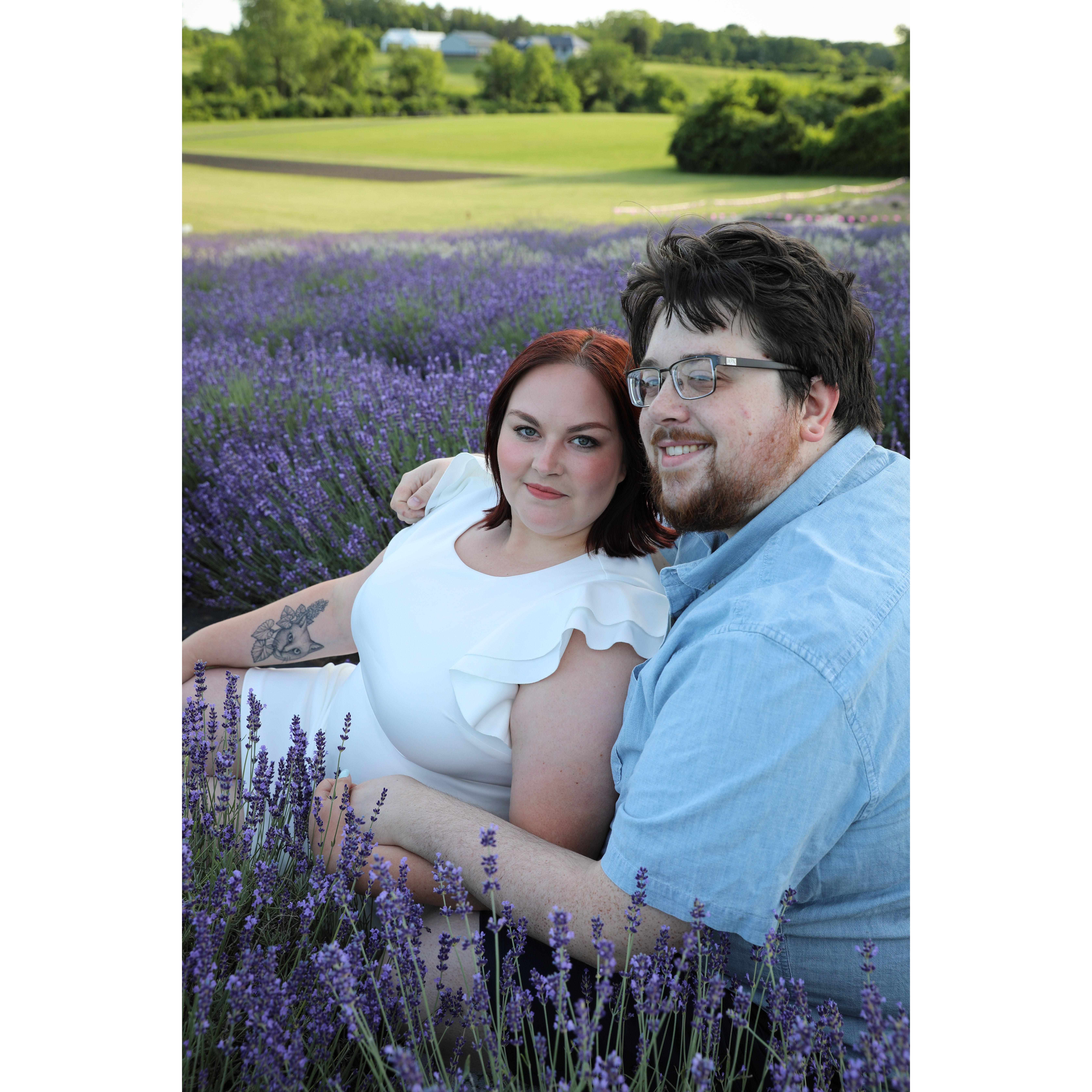 Engagement photoshoot at Sunset Ridge Lavender Farms. Photographer was Bloom Photography, LLC