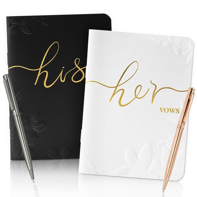 WEMATE Vow Books His and Hers,Wedding Vow Book with Gold Foil and 2 Pens, Wedding Essentials, Beautiful Wedding Present Stuff - Black and White