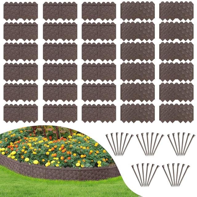30-Pack Weaving Flower Bed Garden Edging Borders (30 FT) - No Dig Border Edgings with 8.5” Anchor Stakes & Interlocking Design-Thickened Borders for Lawns, Flower Beds & Landscaping