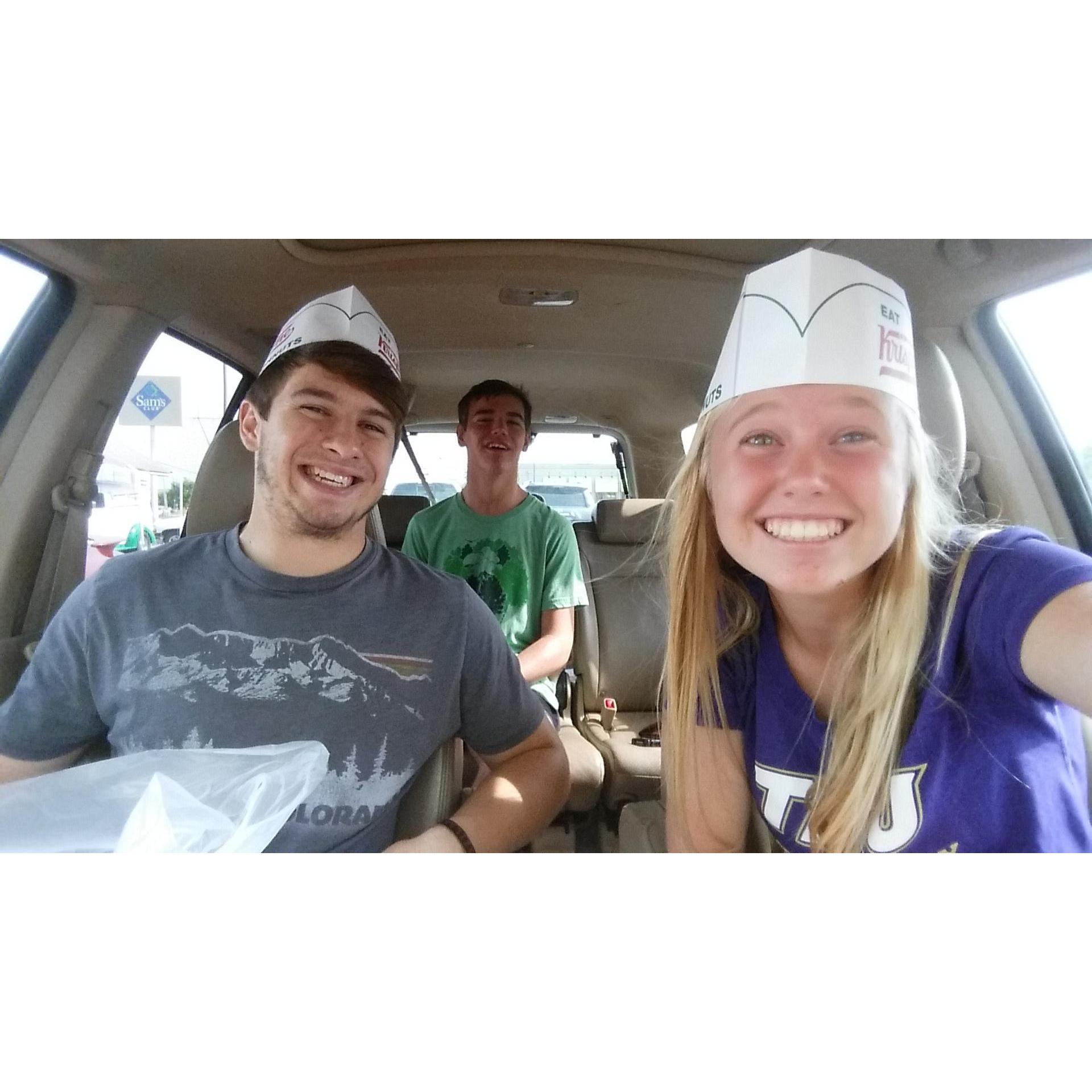Luckily we've had National Donut Day together every year (yep that's my brother third-wheeling with us)