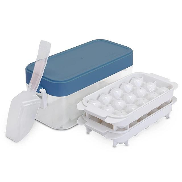 CZWL&HG 2 pack Round Safe Ice Ball Molds Comes with Ice Container, Scoop and Cover , Ice Cube Trays with Lid and bin - No Leaking & BPA Free (blue)