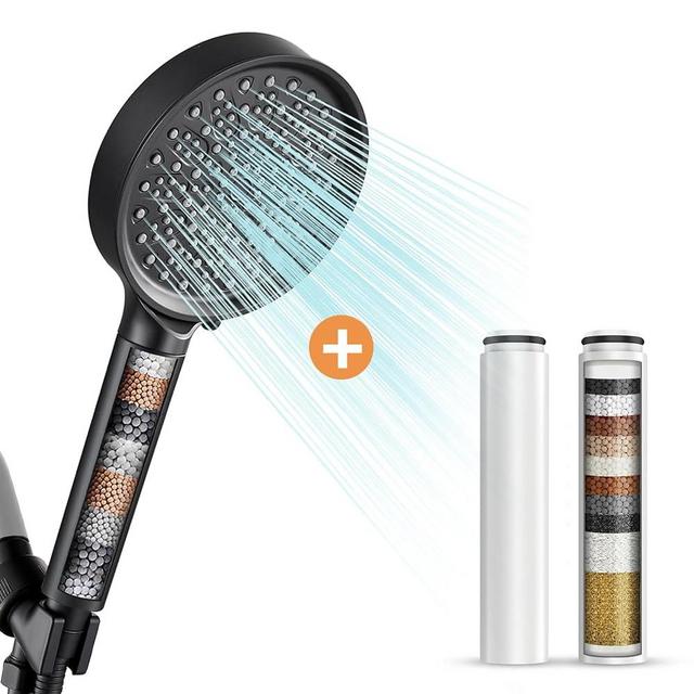 Cobbe 6 Spray Mode Filtered Shower Head with Handheld+Cobbe 2 Pack Replacement Filters for Handheld Shower Head (Black)