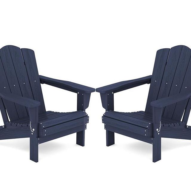 KINGYES Folding Adirondack Chair Set of 2, HDPE All-Weather Adirondack Chair, Navy