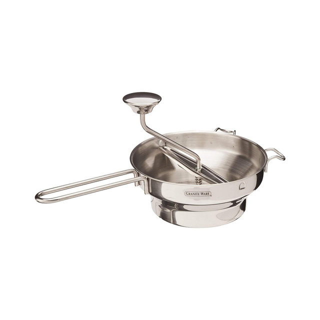 Granite Ware Stainless Steel Deluxe Food Mill - 2-Quart, Durable and Rust-Resistant - Hand Crank with 3 Interchangeable Discs - Dishwasher Safe