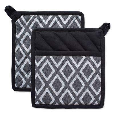 Design Imports Diamond Pot Holders (Set of 2) in Black