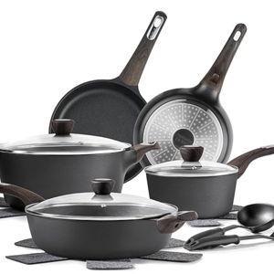 SENSARTE Pots and Pans Set Non stick, Non toxic Healthy Induction Cookware Set, 14 Pcs Non Stick Kitchen Cooking Set with Frying Pans Set & Saucepan, PFOA PFOS APEO Free, Black