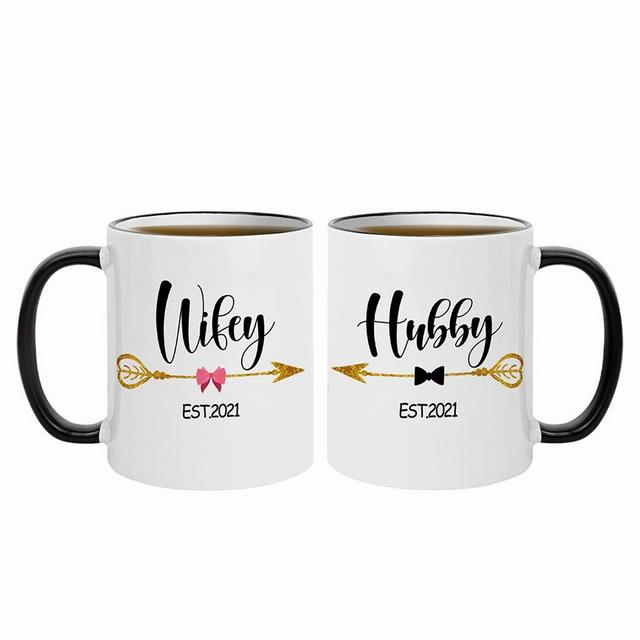 Fatbaby Hubby and Wifey Coffee Mug-Mr Mrs Mugs for Couples,Valentines Day Gift for Wifey Hubby Him Her,Anniversary Wedding Couple Mug Set 11oz