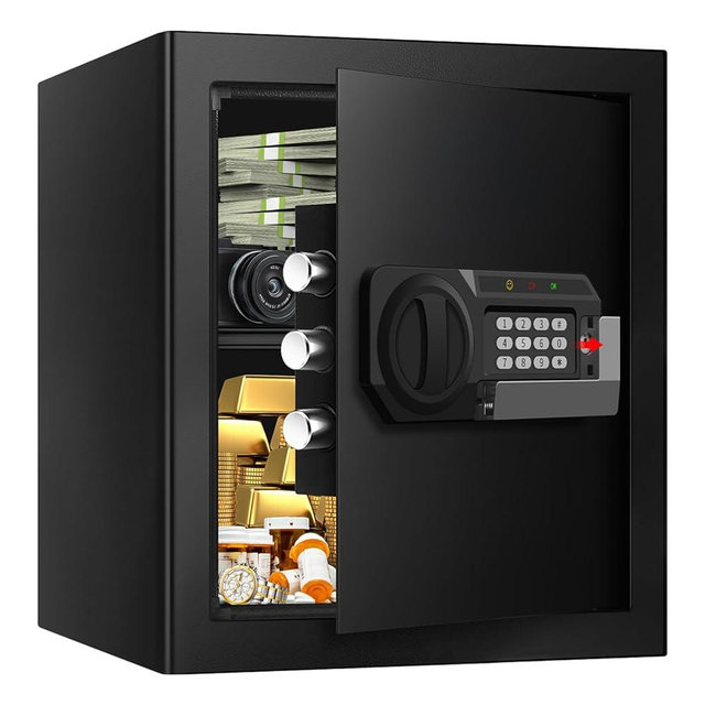 2.0 Cuft Security Safes for Home Use Fire and Water Proof, Steel Safe Box for Home with Combination Lock, Alarm System and Removable Shelf, Anti-theft Fireproof Lock Box for Money, Documents