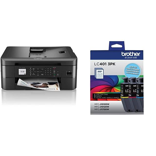 Brother MFC-J1010DW Wireless Color Inkjet All-in-One Printer & Genuine LC401 3PK Standard Yield 3-Pack Ink Cartridges – Includes 1 Cartridge Each of Cyan, Magenta and Yellow