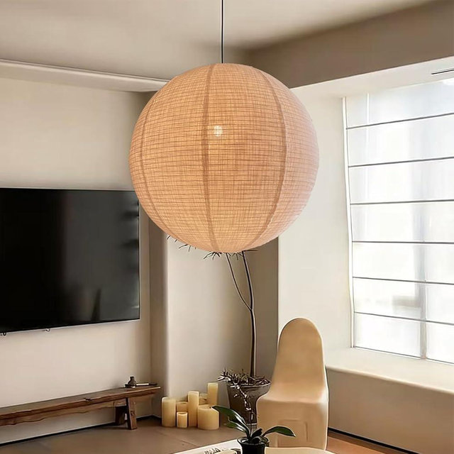 Auradecorly 20inch Round Linen Pendant Light Shade Can replace Paper Lanterns Hanging Lampshade Handmade Fabric Linen Lantern Lights Covers for Living Room Artistic Bedrooms Minimalist