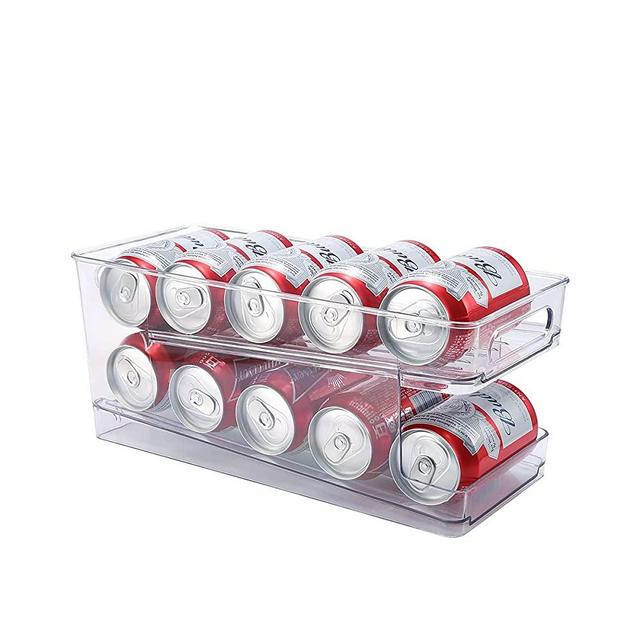 Xicennego Upgrade Double-Layer Automatic Rolling Beverage Soda Can Storage Organizer, Plastic Dispenser Bin For Refrigerator, Stackable Can Drink Holder, Storage Rack, For Fefrigerators,Camping,RVs