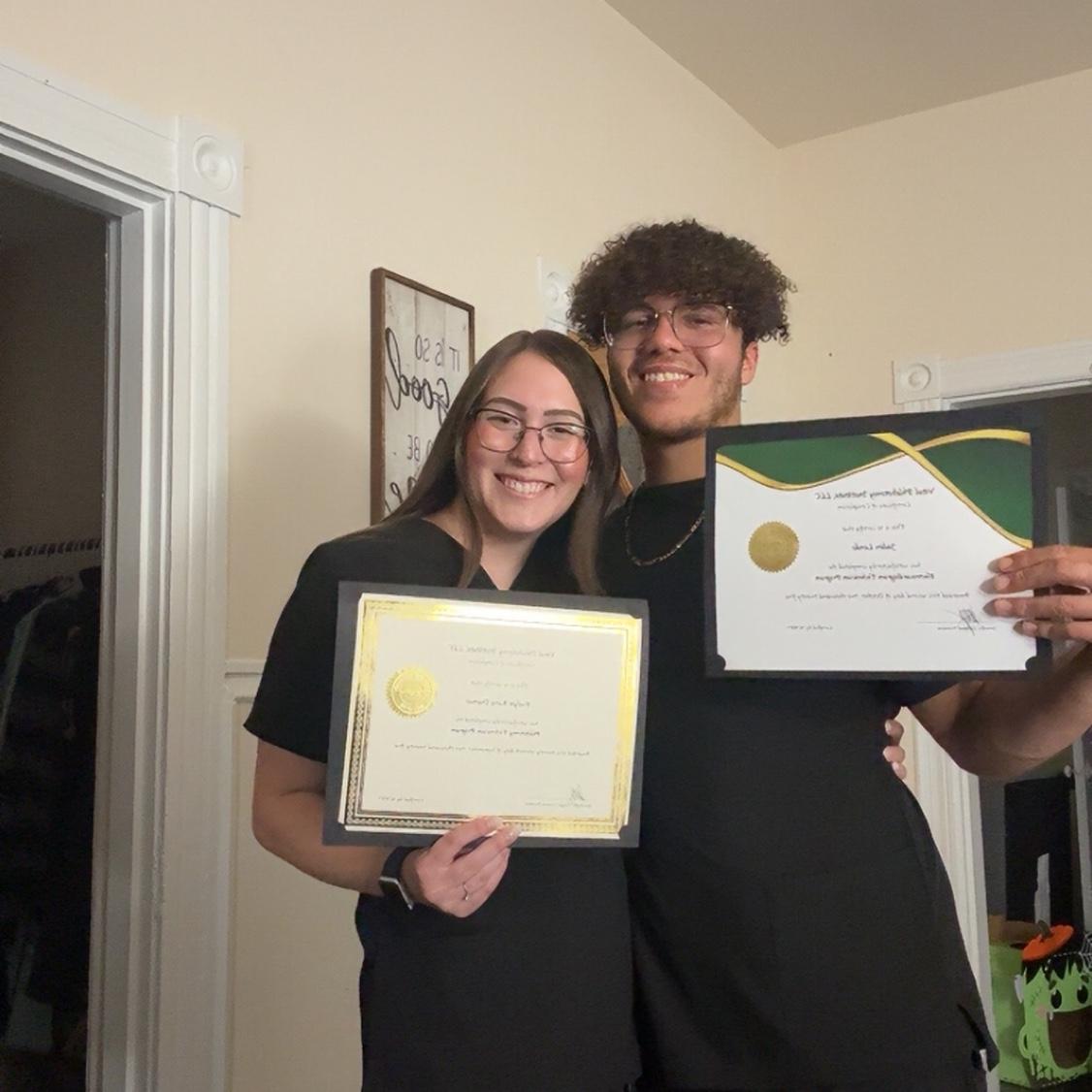 I graduated my Phlebotomy Technician program in September and he graduated his EKG technician program in October. Starting our careers in the medical field, always growing together ❤️