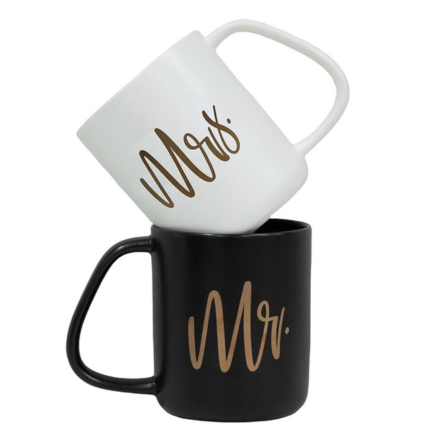 Wedding Gifts for Couples, Ergonomic Handle Ceramic Mug Set, Mr and Mrs Gift, Ideal Gift for Bridal Shower (MR. & MRS(Gold))