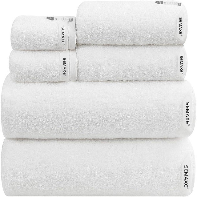 SEMAXE 6-Piece Bathroom Towel Set - 100% Cotton, 2 Bath Towels, 2 Hand Towels, 2 Washcloths, Lighter Weight, Ultra-Soft and Super Absorbent
