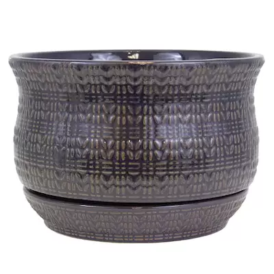 allen + roth 9.9606-in W x 6.4960-in H Blue Ceramic Planter