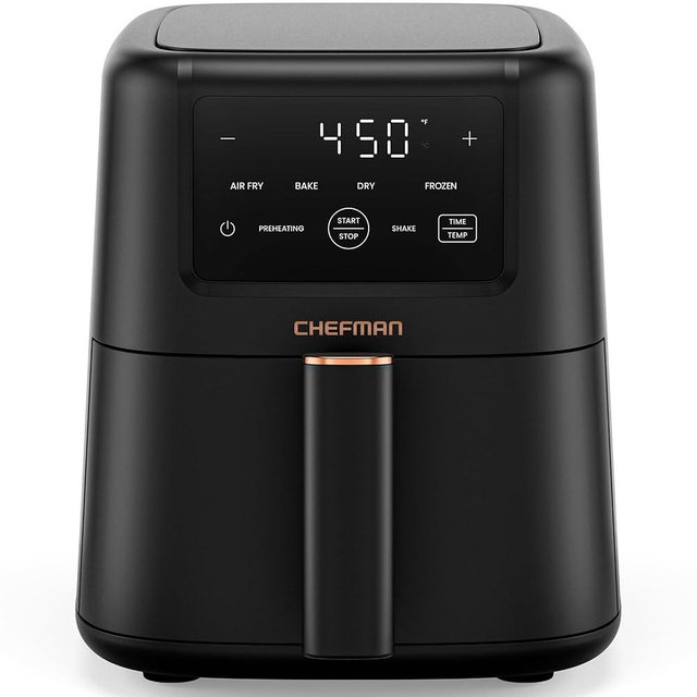 Chefman Air Fryer – 4-in-1 Slim 3.5 QT Airfryer, Air Fry, Bake, Dehydrate, Frozen, 450°F Max Temp for Extra Crispy Results in Minutes, Nonstick Ceramic Coating, Dishwasher-Safe Accessories - Black