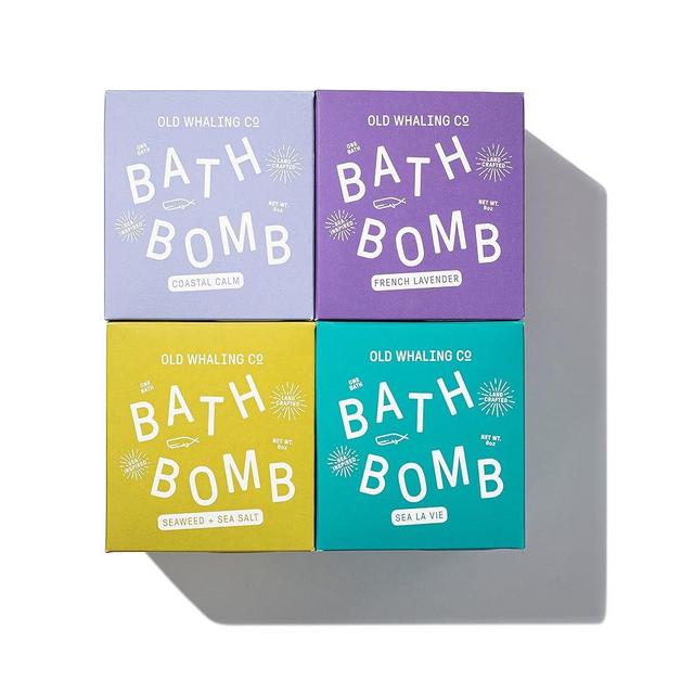 Old Whaling Co Assorted Bath Bombs – Set of 4 – Handmade Bath Soak with Epsom Salts – Cleansing, Soothing and Moisturizing Fizz – Beachy Bath and Body Products, 8 oz