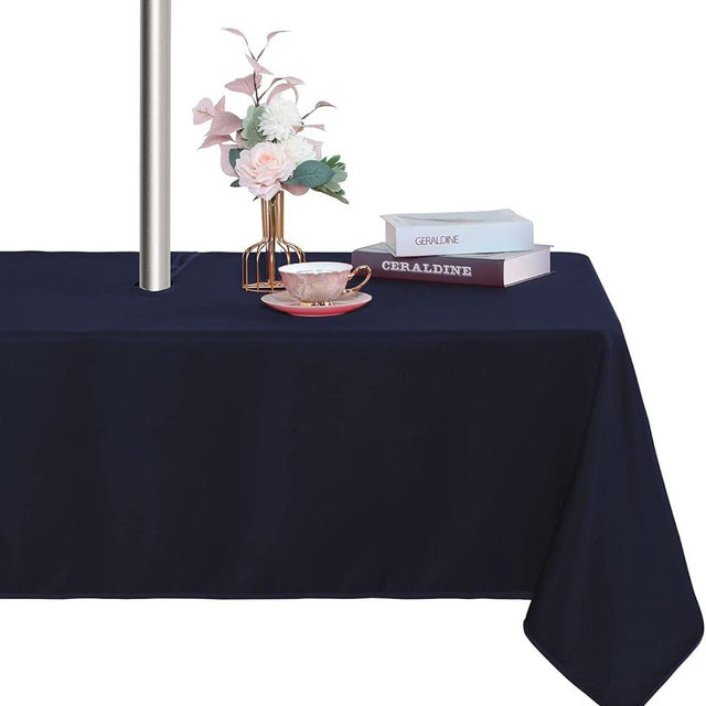 Fitable Table Cover Outdoor and Indoor Tablecloth - Washable Waterproof Wrinkle Free Table Cloth with Zipper and Umbrella Hole for Spring/Summer/Party/Picnic/BBQS/Patio Navy 60x84 inch
