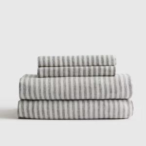 European Linen Sheet Set in Grey/white Stripe - Queen