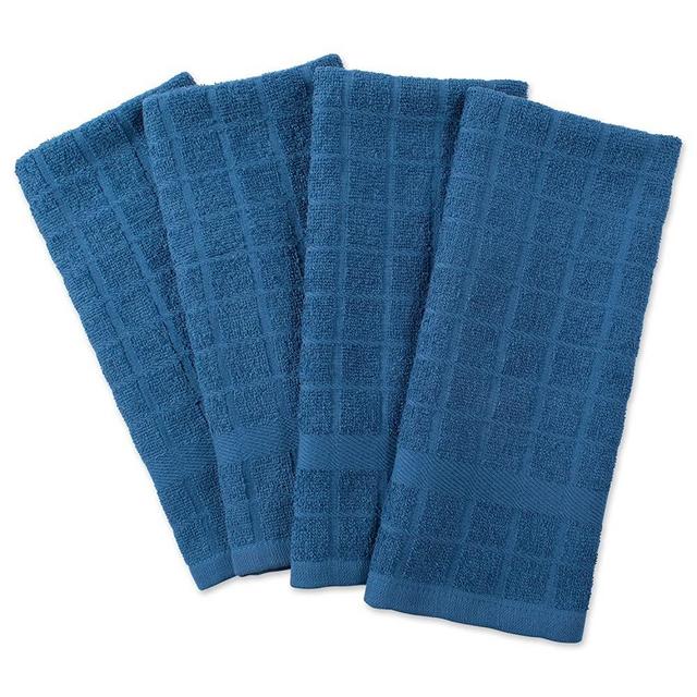 DII Cotton Terry Windowpane Dish Towels, 16 x 26" Set of 4, Machine Washable and Ultra Absorbent Kitchen Bar Towels-Solid Blue