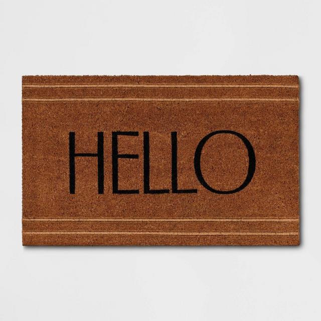 1'6"x2'6" 'Hello' Stripe Border Coir Doormat Natural - Threshold™