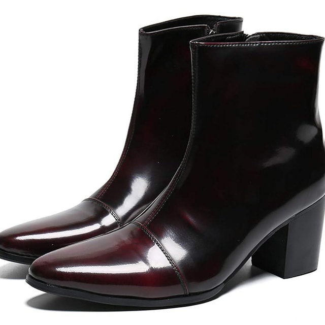 Santimon Mens Boots Casual Patent Leather Chelsea Dress Boots Zipper on Side Mid Calf Boots for Men