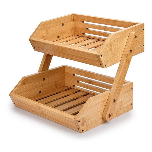 Bamboo Fruit Basket, G.a HOMEFAVOR 2-Tier Bamboo Countertop Fruit Basket for Kitchen Food Storage, Large Capacity Vegetable Storage Stand, 15 mm Thickness (Self-assembly)