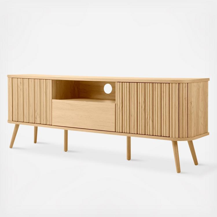 JONATHAN Y, Damien Farmhouse Curved TV Stand with Drawer & Storage