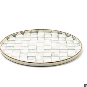 Check Enamelware Round Tray