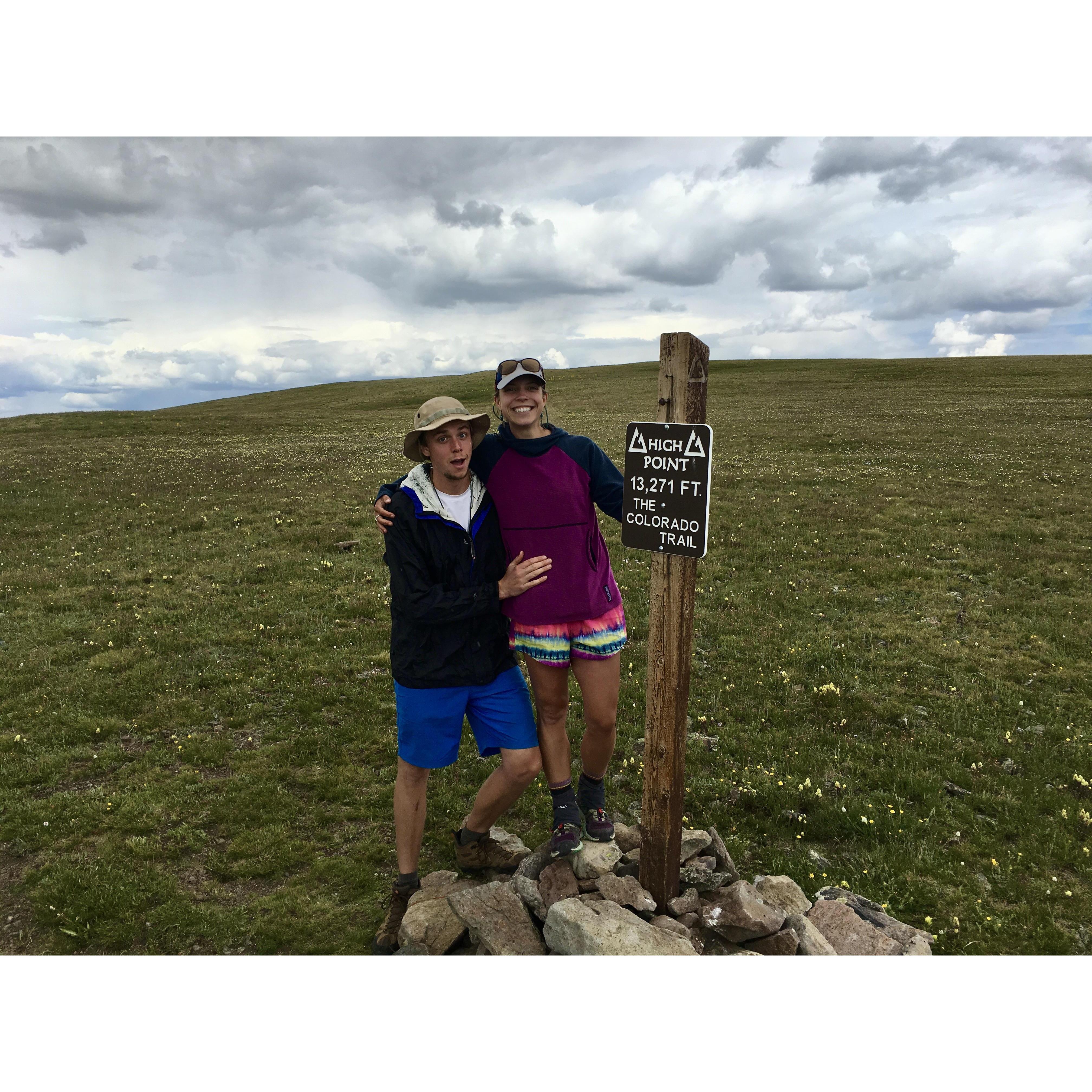 Hiking the Colorado Trail and reaching the highest point (13,271 ft) along the way.