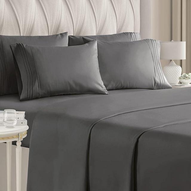 King Size Sheet Set - 6 Piece Set - Hotel Luxury Bed Sheets - Extra Soft - Deep Pockets - Easy Fit - Breathable & Cooling Sheets - Wrinkle Free - Comfy - Charcoal Bed Sheets - King Sheets 6 PC