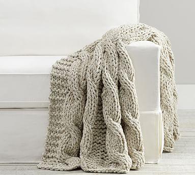 Colossal Handknit Throw, 44 x 56", Heathered Oatmeal